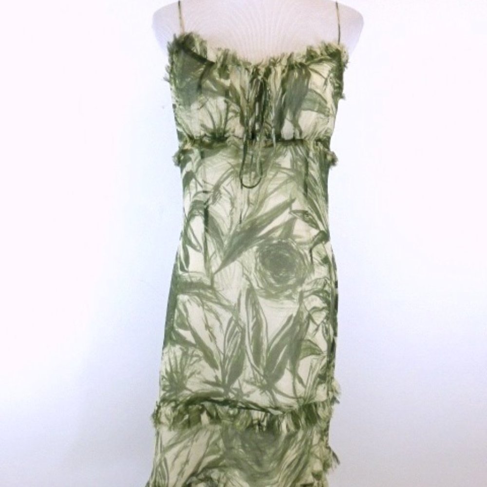 LEONA EDMISTON FROCKS floral SILK DRESS 1 S green cream party wedding